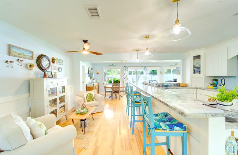 Bright, freshly cleaned open-plan home interior